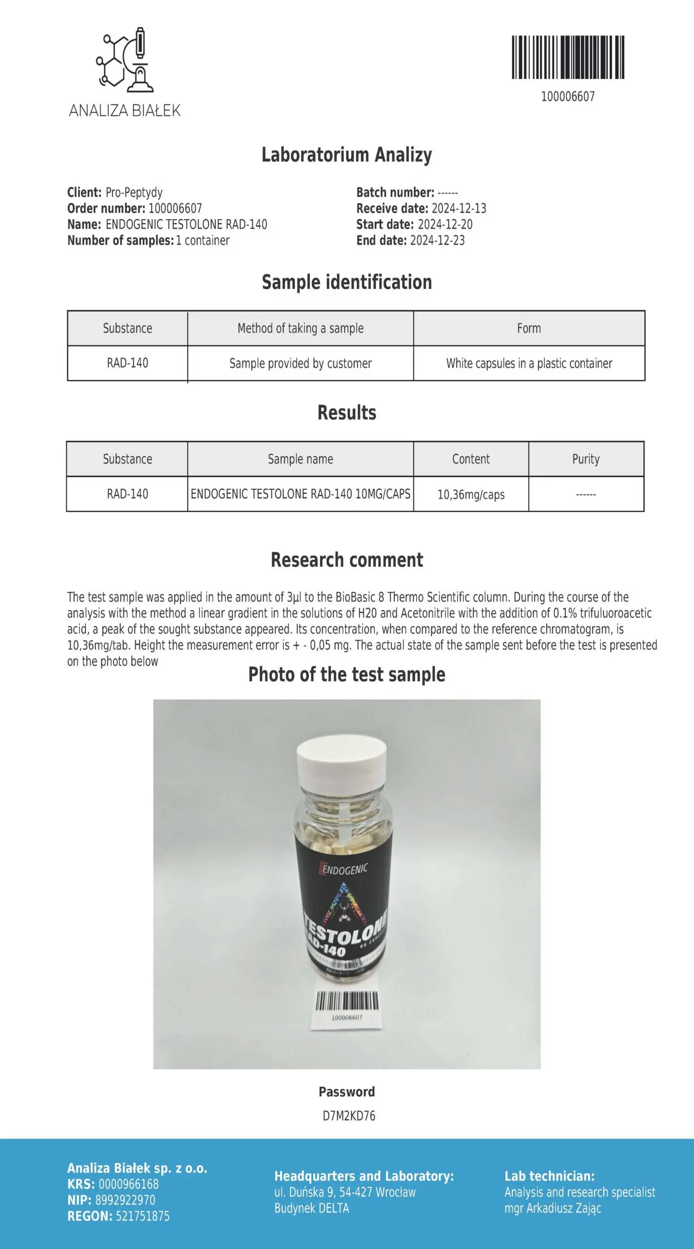 RAD-140 10MG 60 kapsułek - obrazek 2